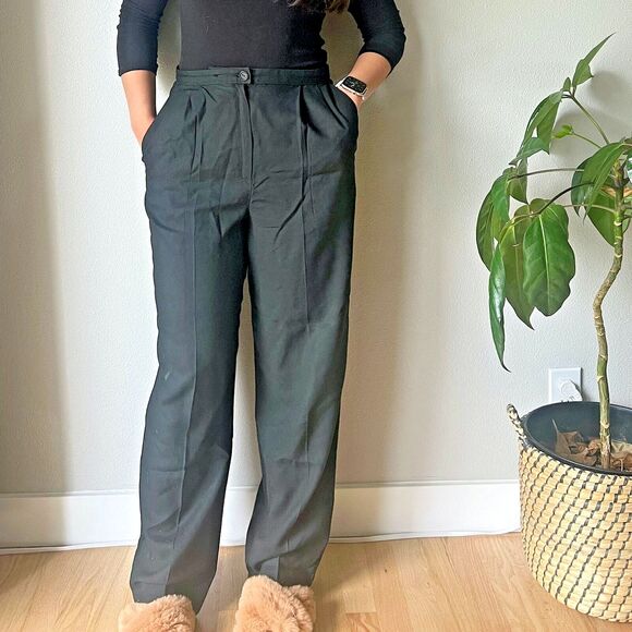 vtg 90s pendleton black‎ pleated trousers straight leg pockets Large 29" waist - Picture 1 of 8